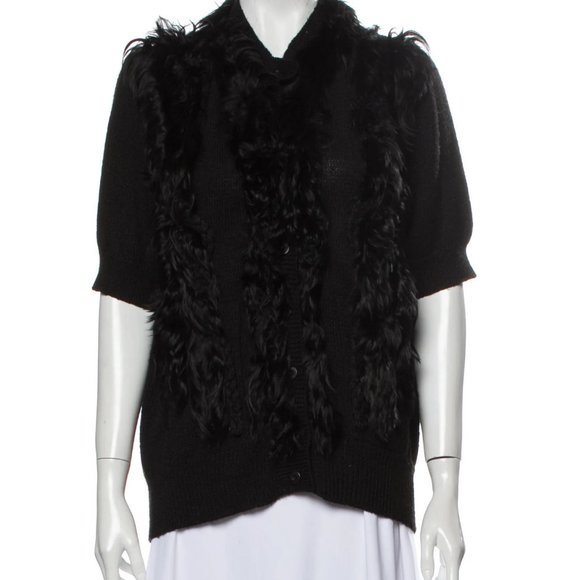 EUC Rachel Comey Black Fur Trimmed Short/Sleeve Cardigan sz Medium - Picture 1 of 3